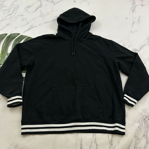 Tomboy X Pullover Hoodie Sweatshirt Size XL Black White Stripe Trim Front Pocket - Picture 1 of 11